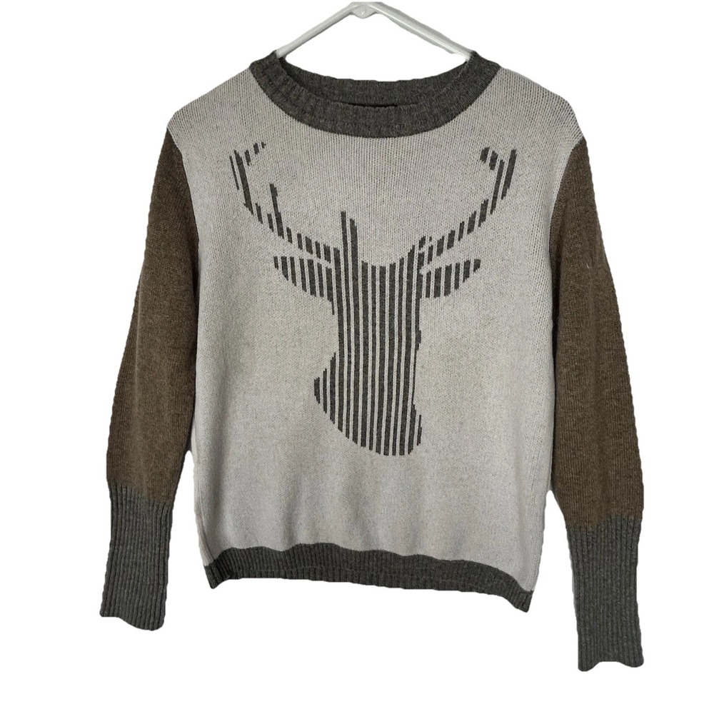 M. Miller 100% Cashmere Sweater Deer Stag Graphic Luxury Knit Authentic Size S